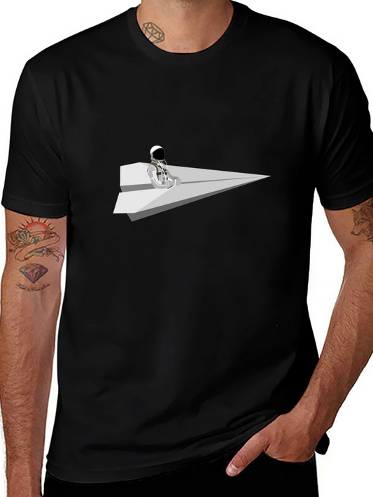 Camiseta Negra Astronauta Avión de Papel