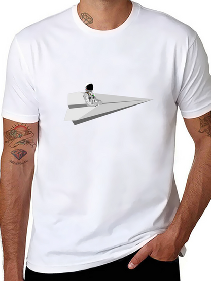 Camiseta Negra Astronauta Avión de Papel
