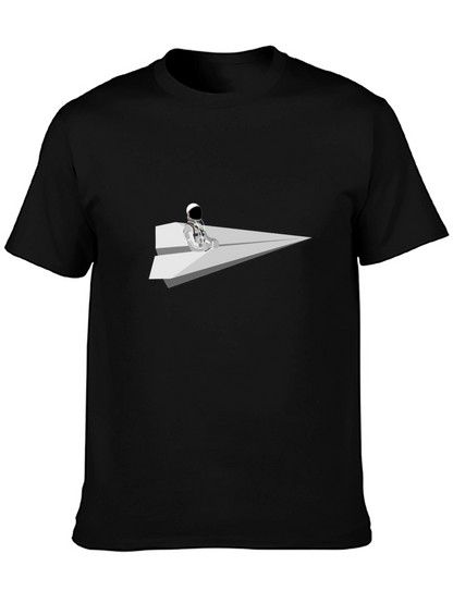 Camiseta Negra Astronauta Avión de Papel