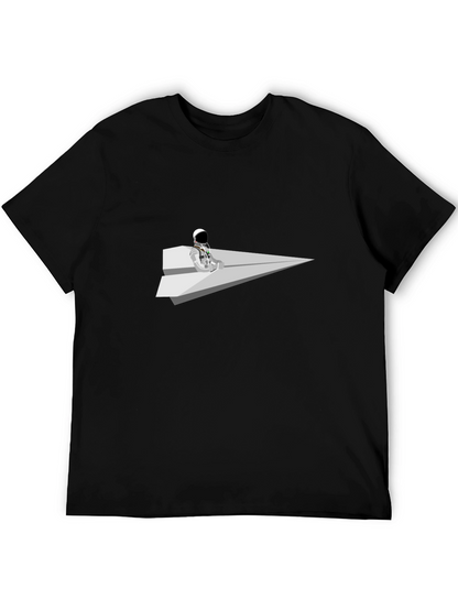 Camiseta Negra Astronauta Avión de Papel