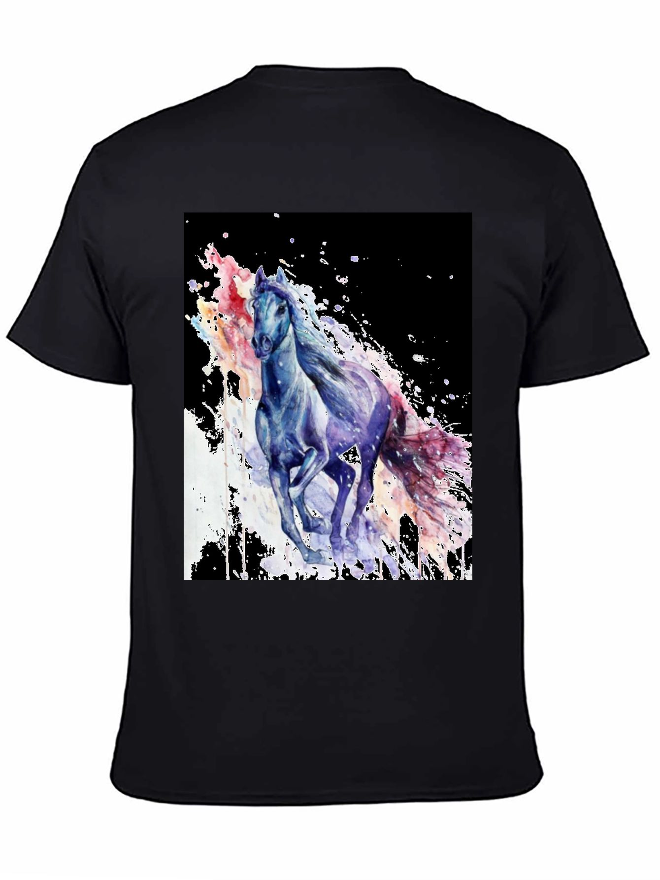 Camiseta Negra con Diseño de Caballo Acuarela