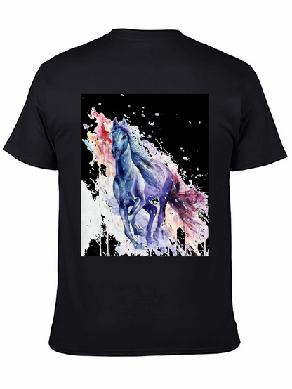 Camiseta Negra con Diseño de Caballo Acuarela