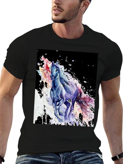 Camiseta Negra con Diseño de Caballo Acuarela