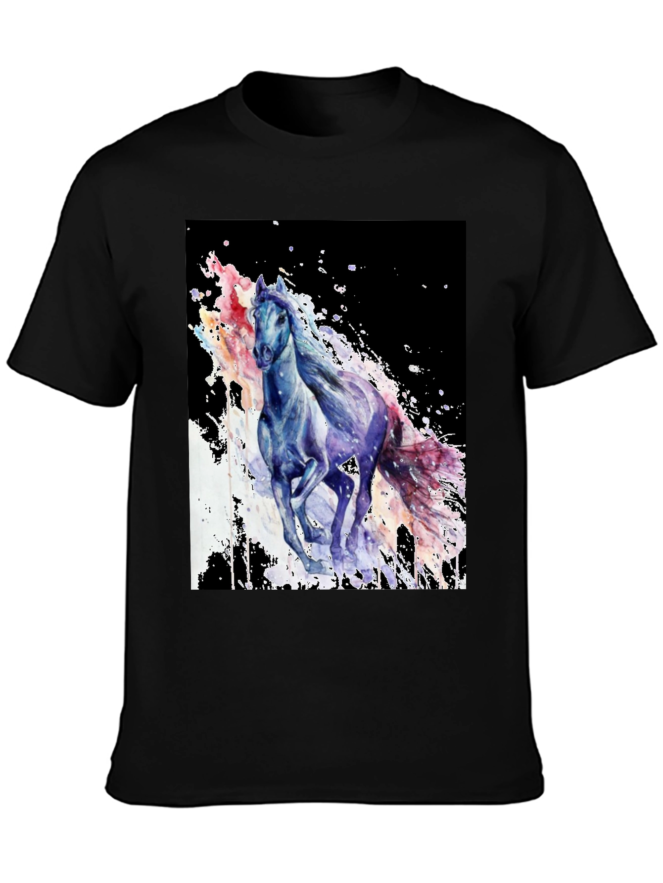 Camiseta Negra con Diseño de Caballo Acuarela