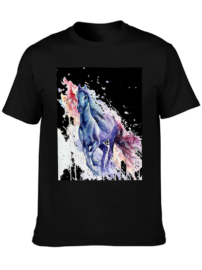 Camiseta Negra con Diseño de Caballo Acuarela