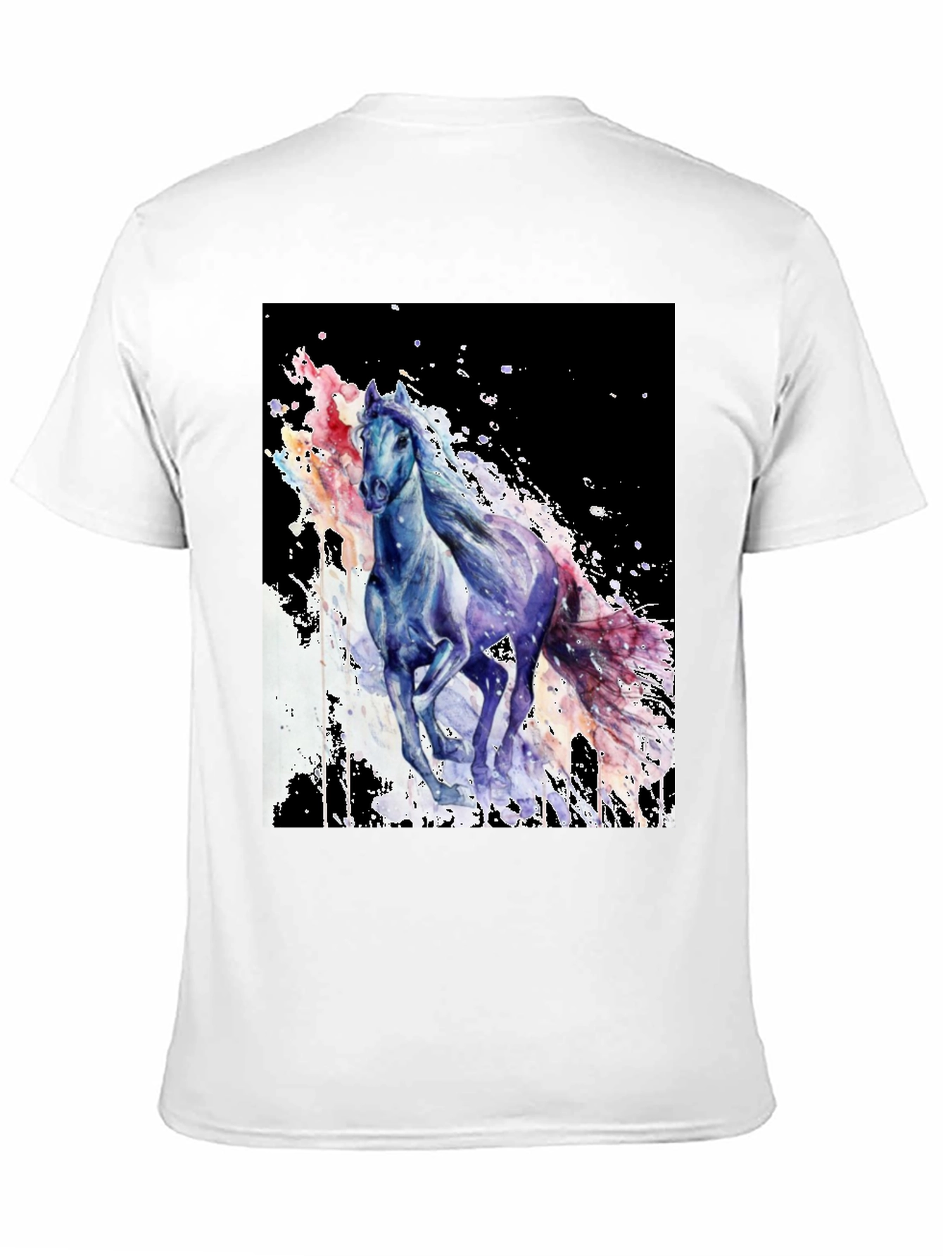 Camiseta Negra con Diseño de Caballo Acuarela