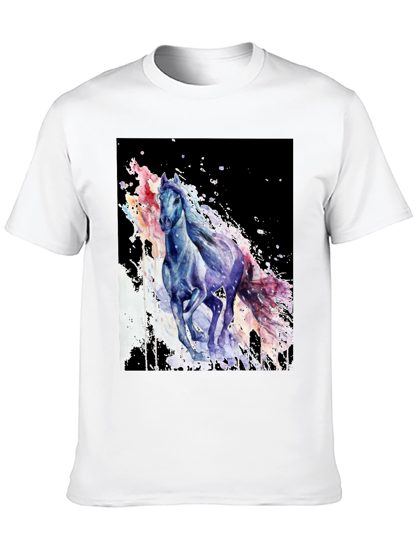 Camiseta Negra con Diseño de Caballo Acuarela