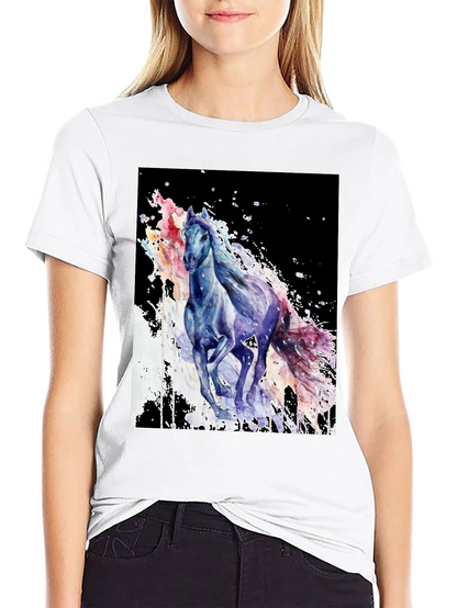 Camiseta Negra con Diseño de Caballo Acuarela