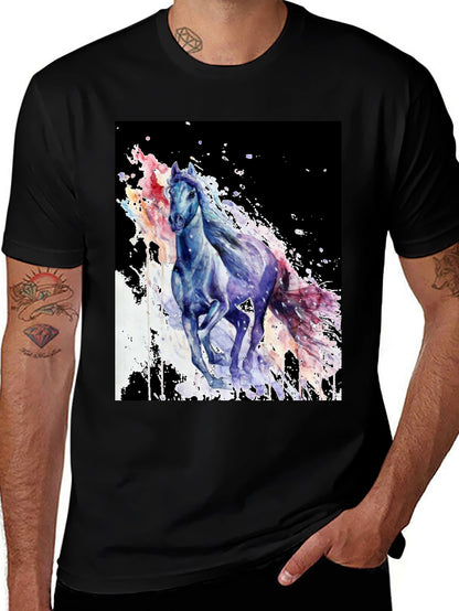 Camiseta Negra con Diseño de Caballo Acuarela