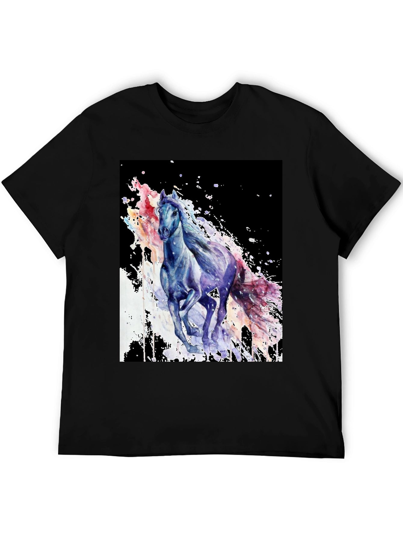 Camiseta Negra con Diseño de Caballo Acuarela