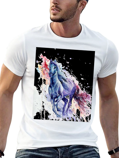 Camiseta Negra con Diseño de Caballo Acuarela