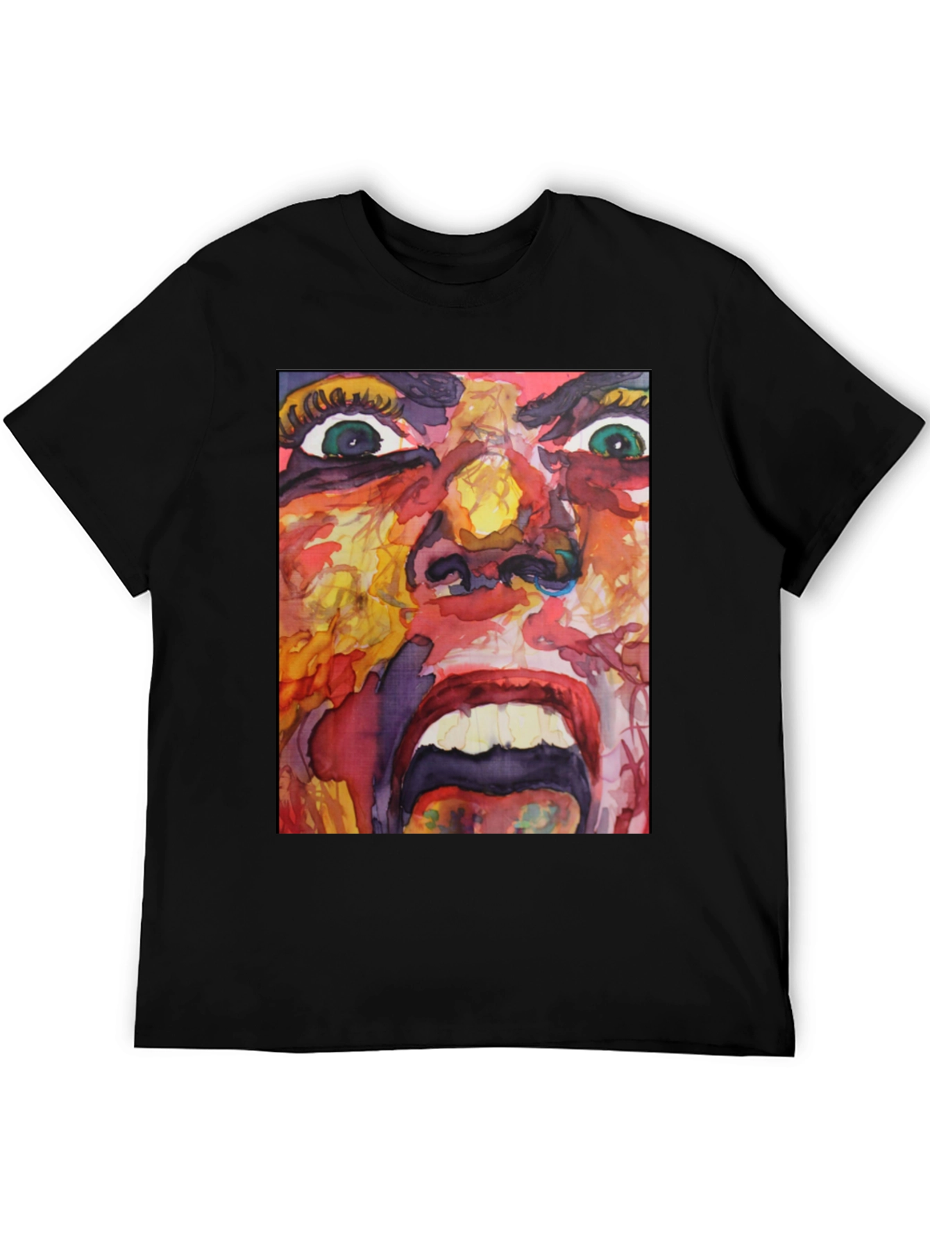 Camiseta Negra con Estampado Abstracto Expresivo