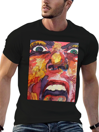 Camiseta Negra con Estampado Abstracto Expresivo
