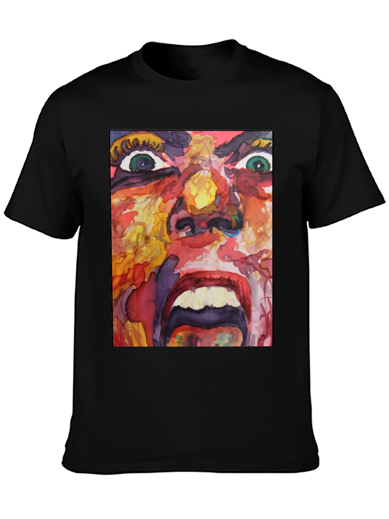Camiseta Negra con Estampado Abstracto Expresivo