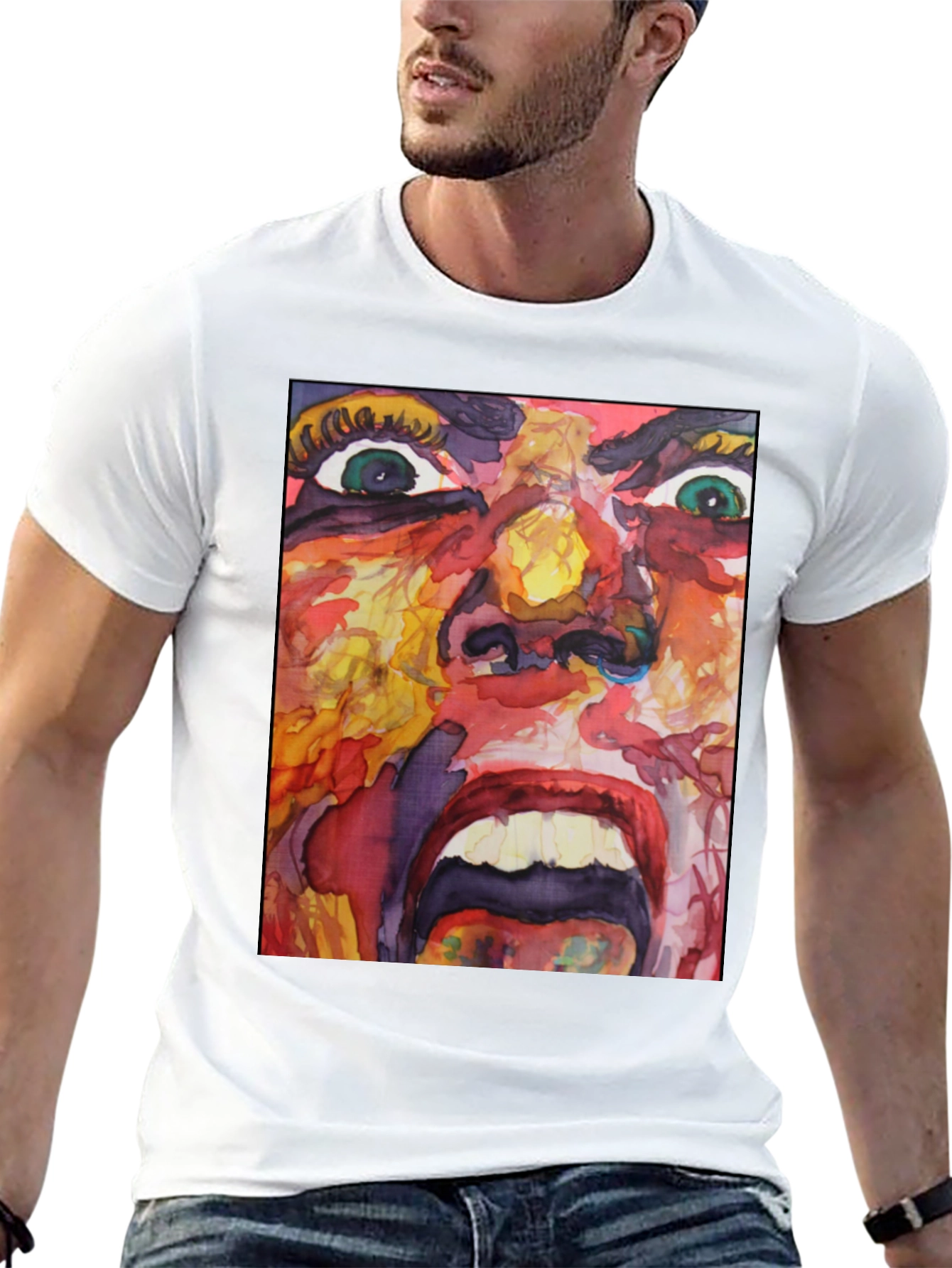Camiseta Negra con Estampado Abstracto Expresivo