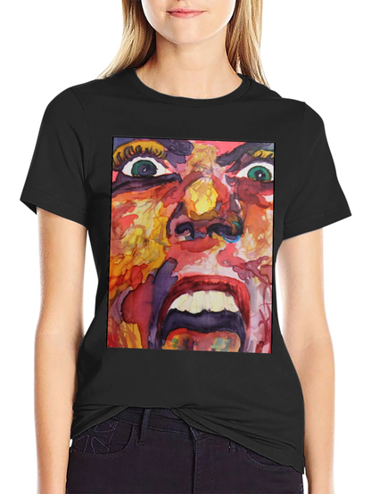 Camiseta Negra con Estampado Abstracto Expresivo