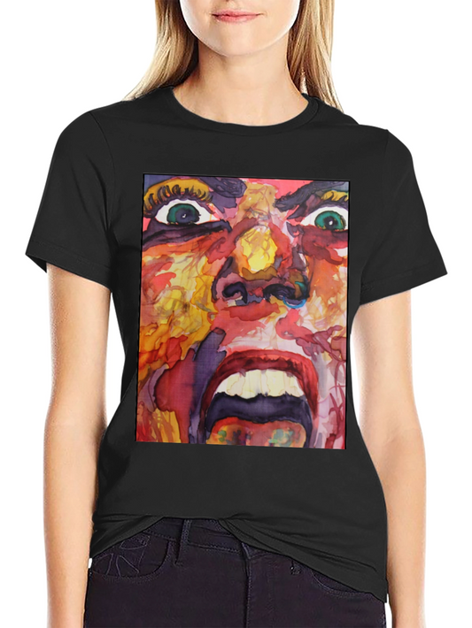 Camiseta Negra con Estampado Abstracto Expresivo