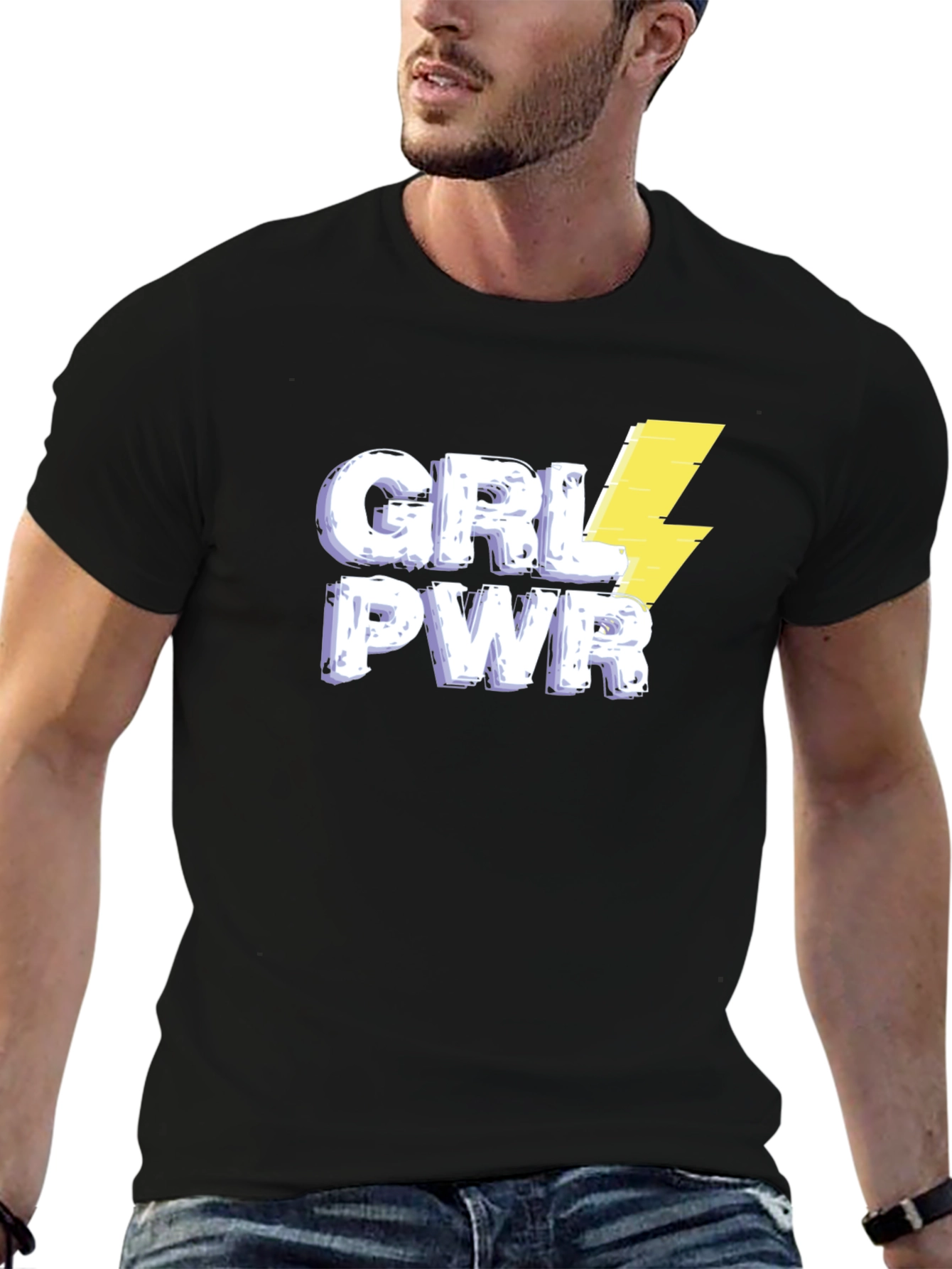 Camiseta Negra GRL PWR con Rayo para Mujer