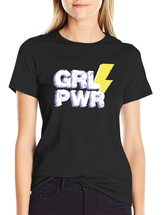 Camiseta Negra GRL PWR con Rayo para Mujer