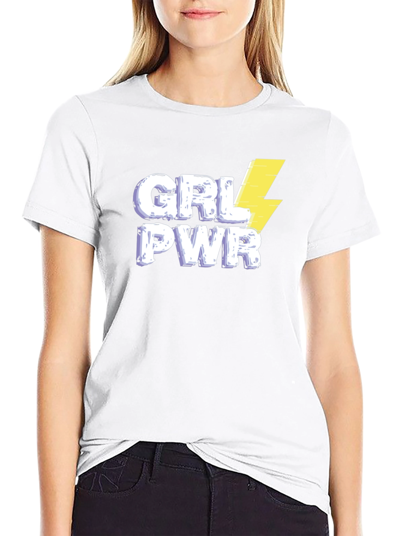 Camiseta Negra GRL PWR con Rayo para Mujer