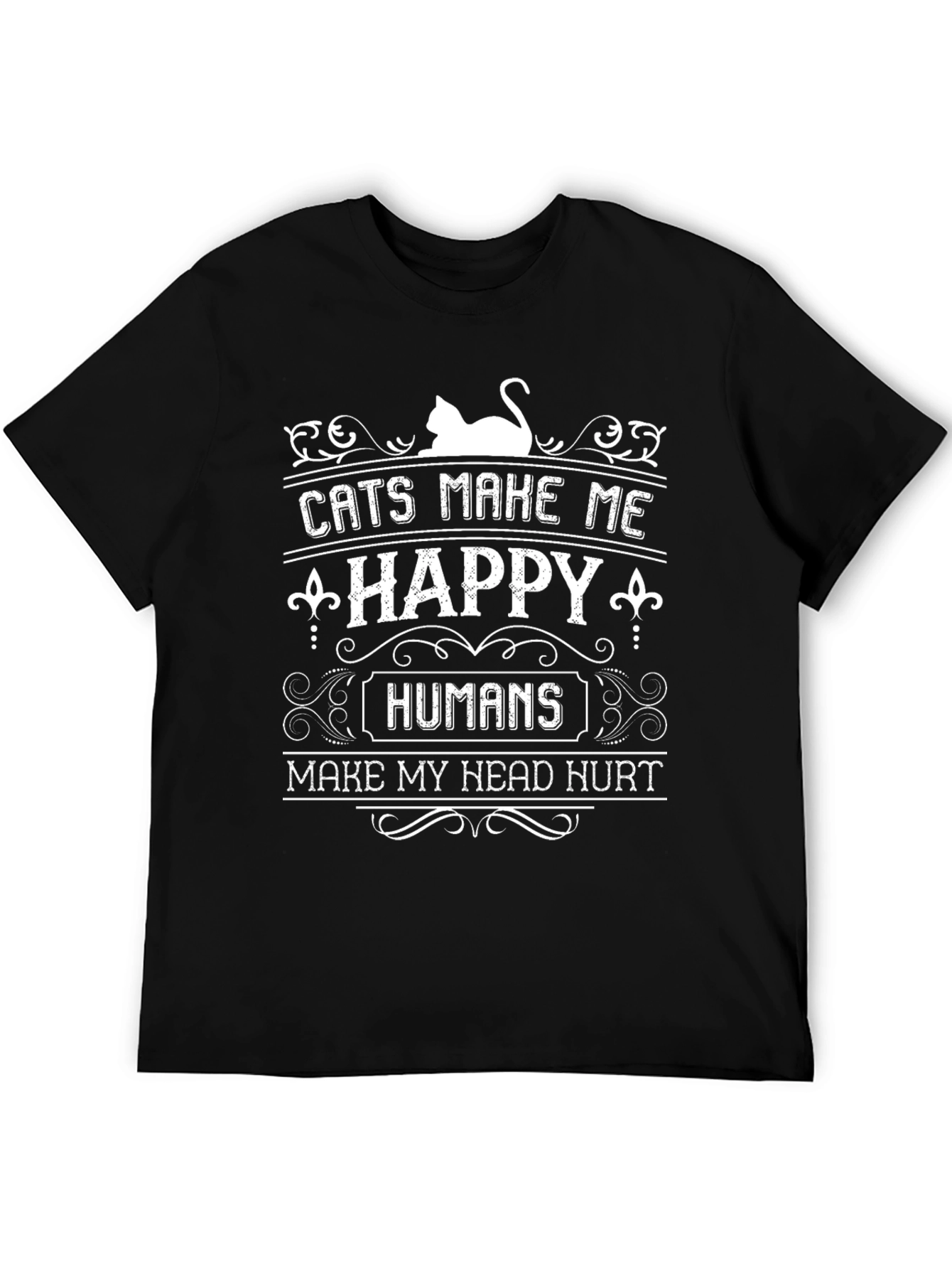 Camiseta Negra con Diseño de Gatos y Humor