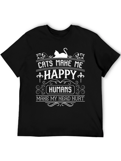 Camiseta Negra con Diseño de Gatos y Humor