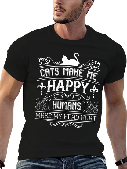 Camiseta Negra con Diseño de Gatos y Humor