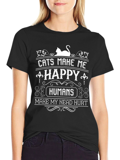 Camiseta Negra con Diseño de Gatos y Humor