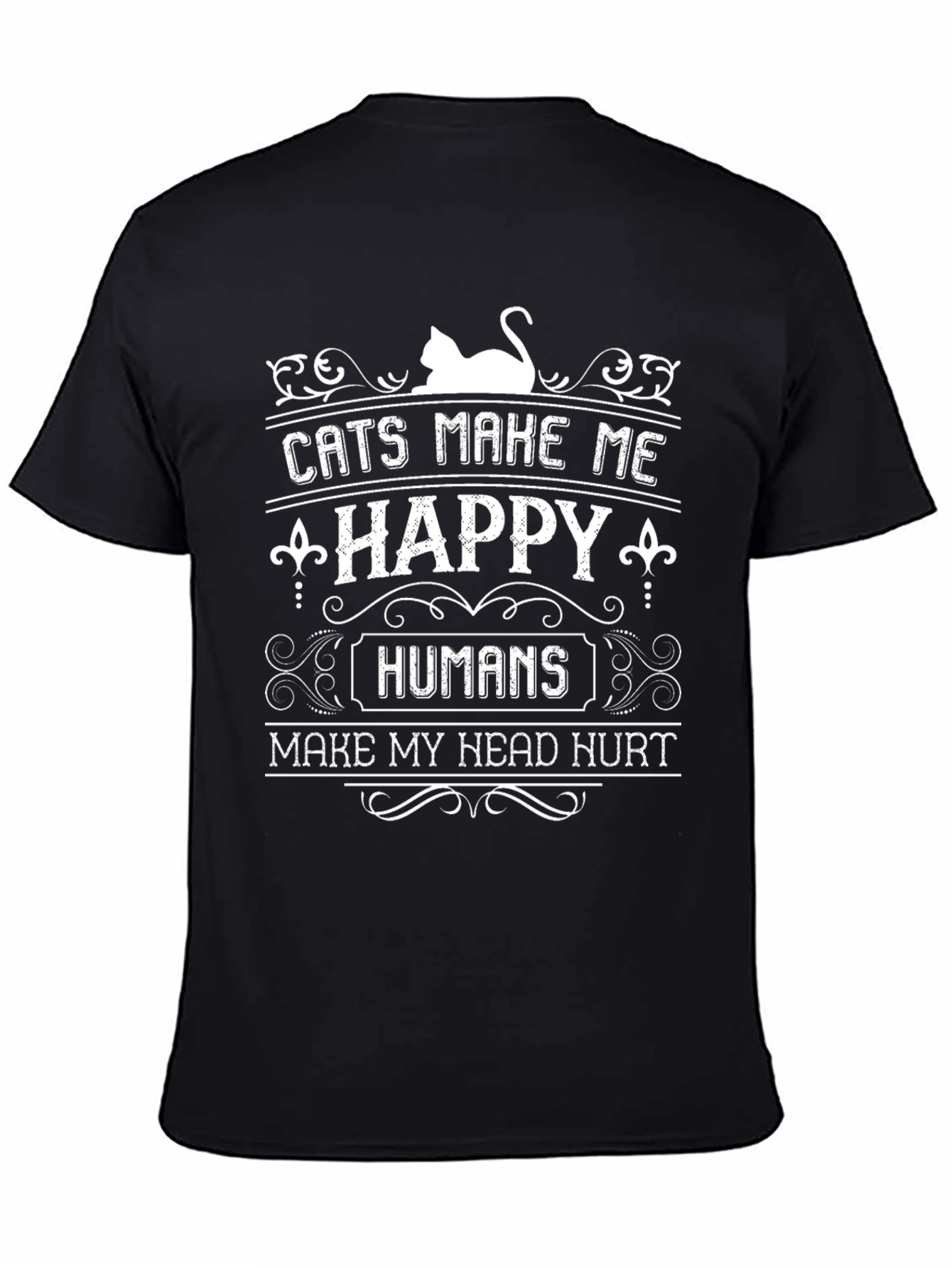 Camiseta Negra con Diseño de Gatos y Humor