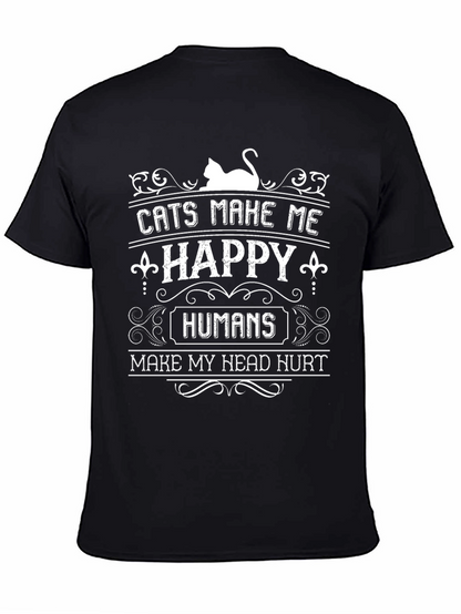 Camiseta Negra con Diseño de Gatos y Humor