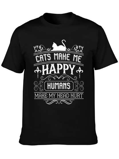 Camiseta Negra con Diseño de Gatos y Humor