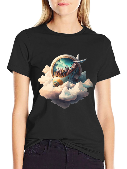 Camiseta Negra con Diseño de Avión Fantasía