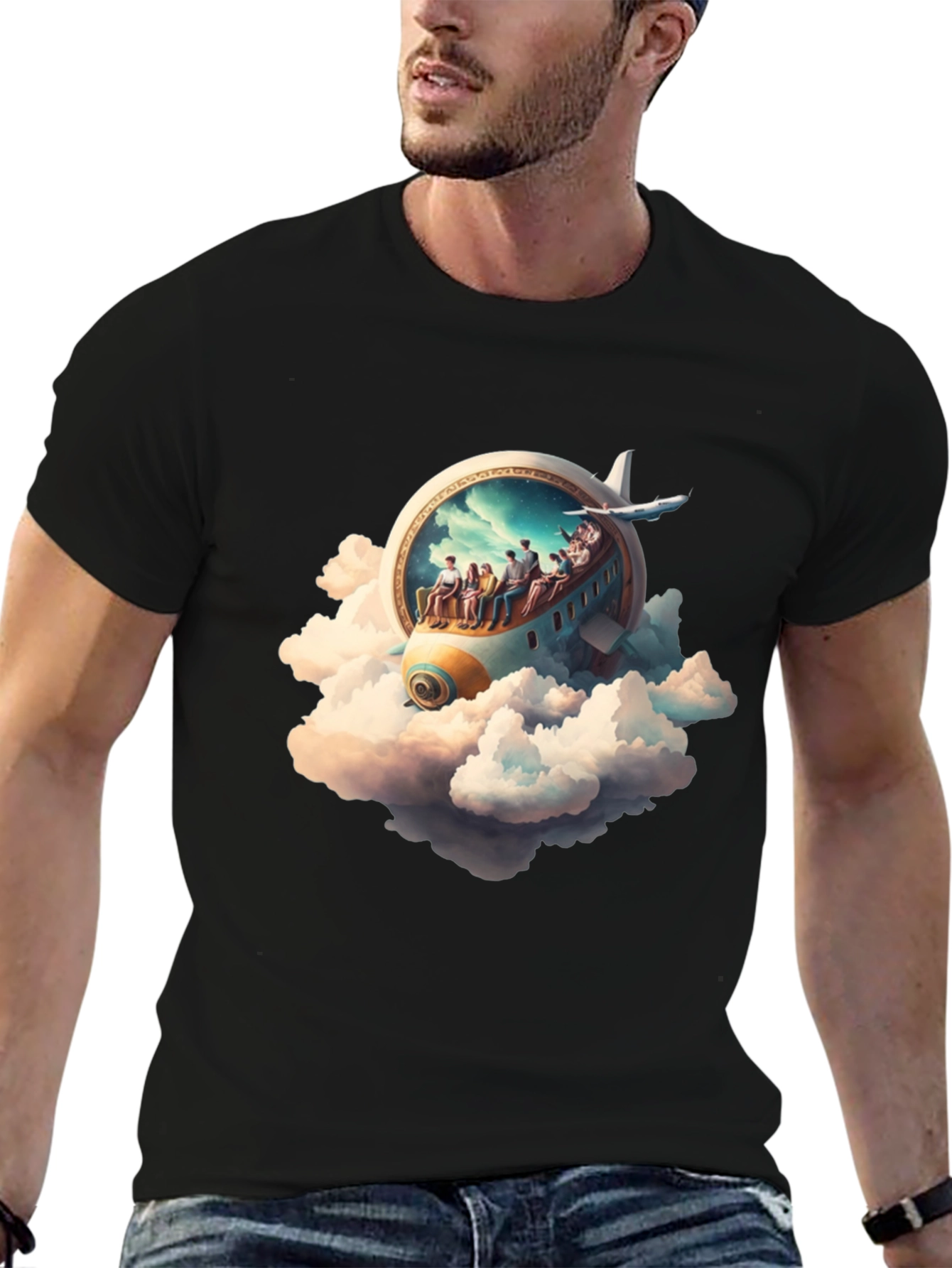 Camiseta Negra con Diseño de Avión Fantasía