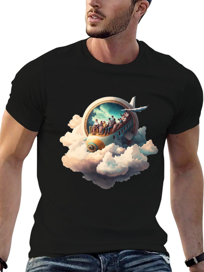 Camiseta Negra con Diseño de Avión Fantasía