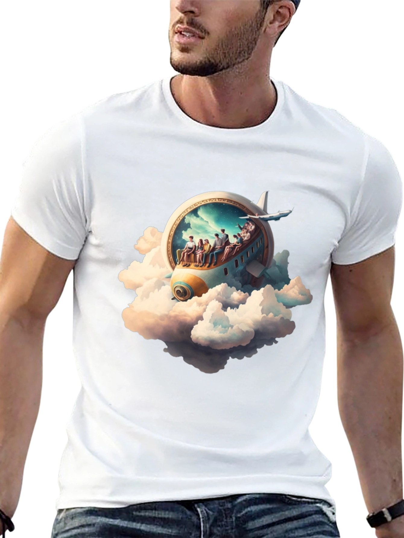 Camiseta Negra con Diseño de Avión Fantasía