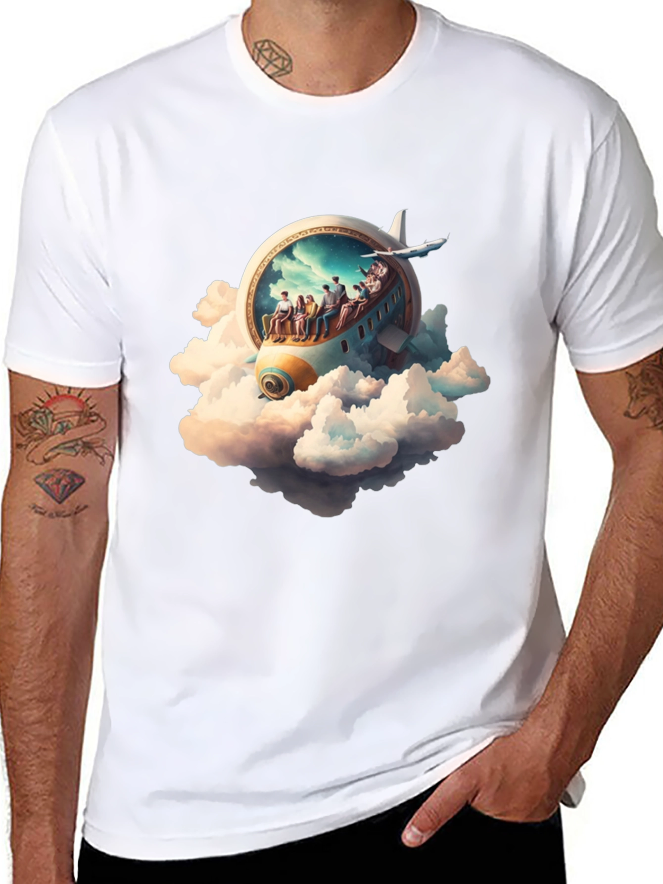 Camiseta Negra con Diseño de Avión Fantasía