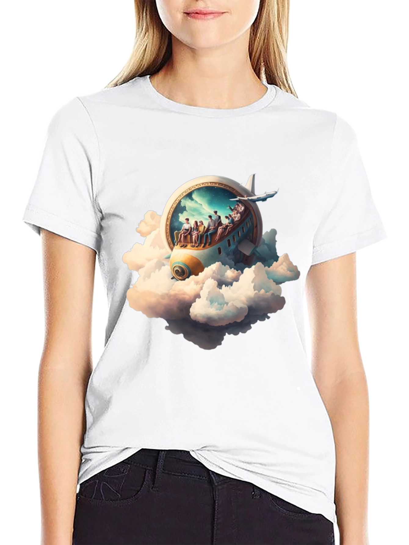 Camiseta Negra con Diseño de Avión Fantasía