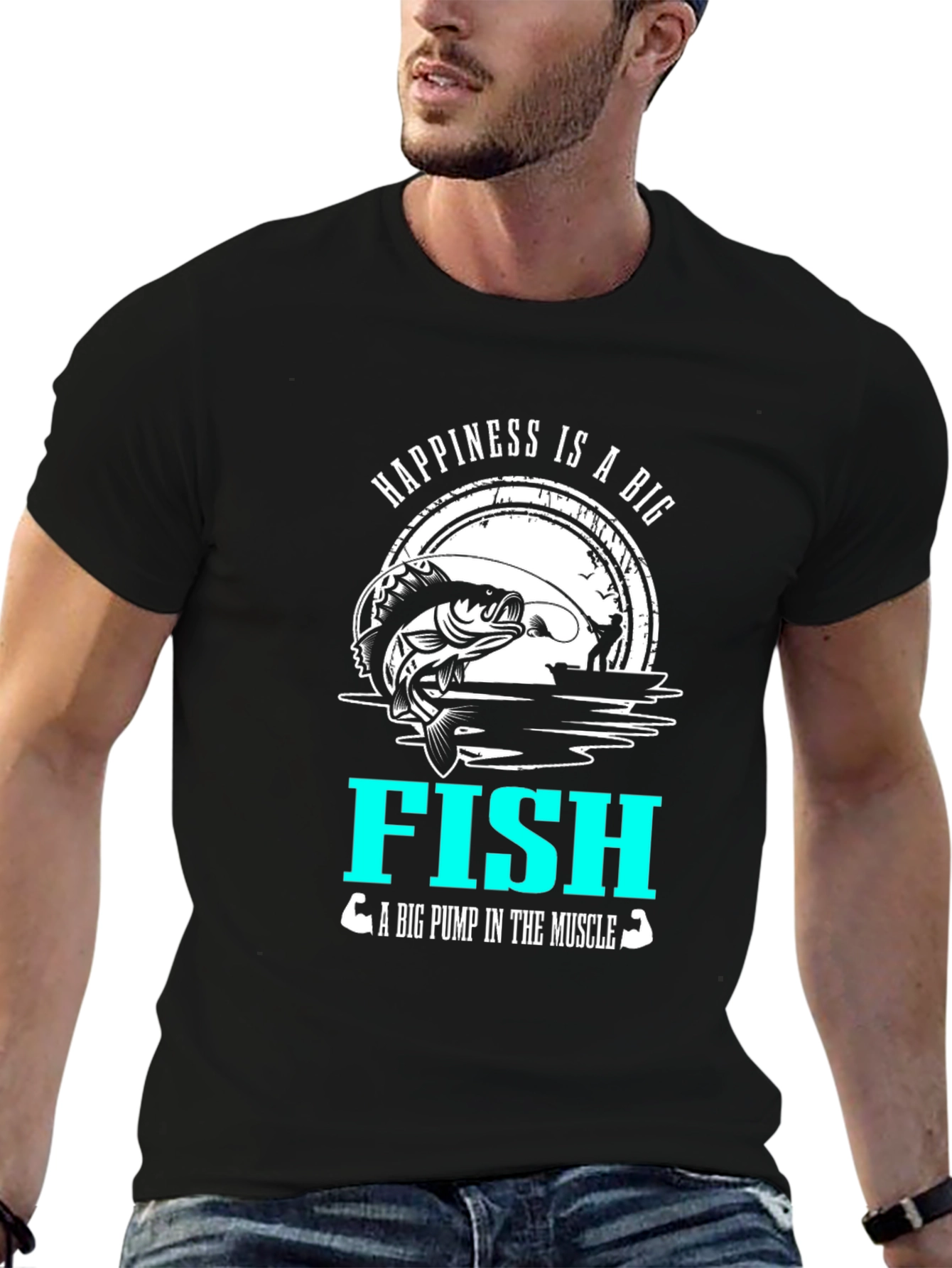 Camiseta Negra Happiness is a Big Fish