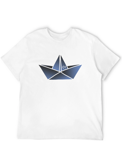 Camiseta Negra con Diseño de Barco de Papel