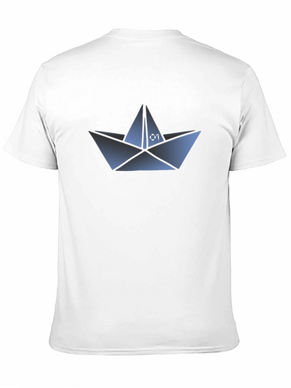 Camiseta Negra con Diseño de Barco de Papel