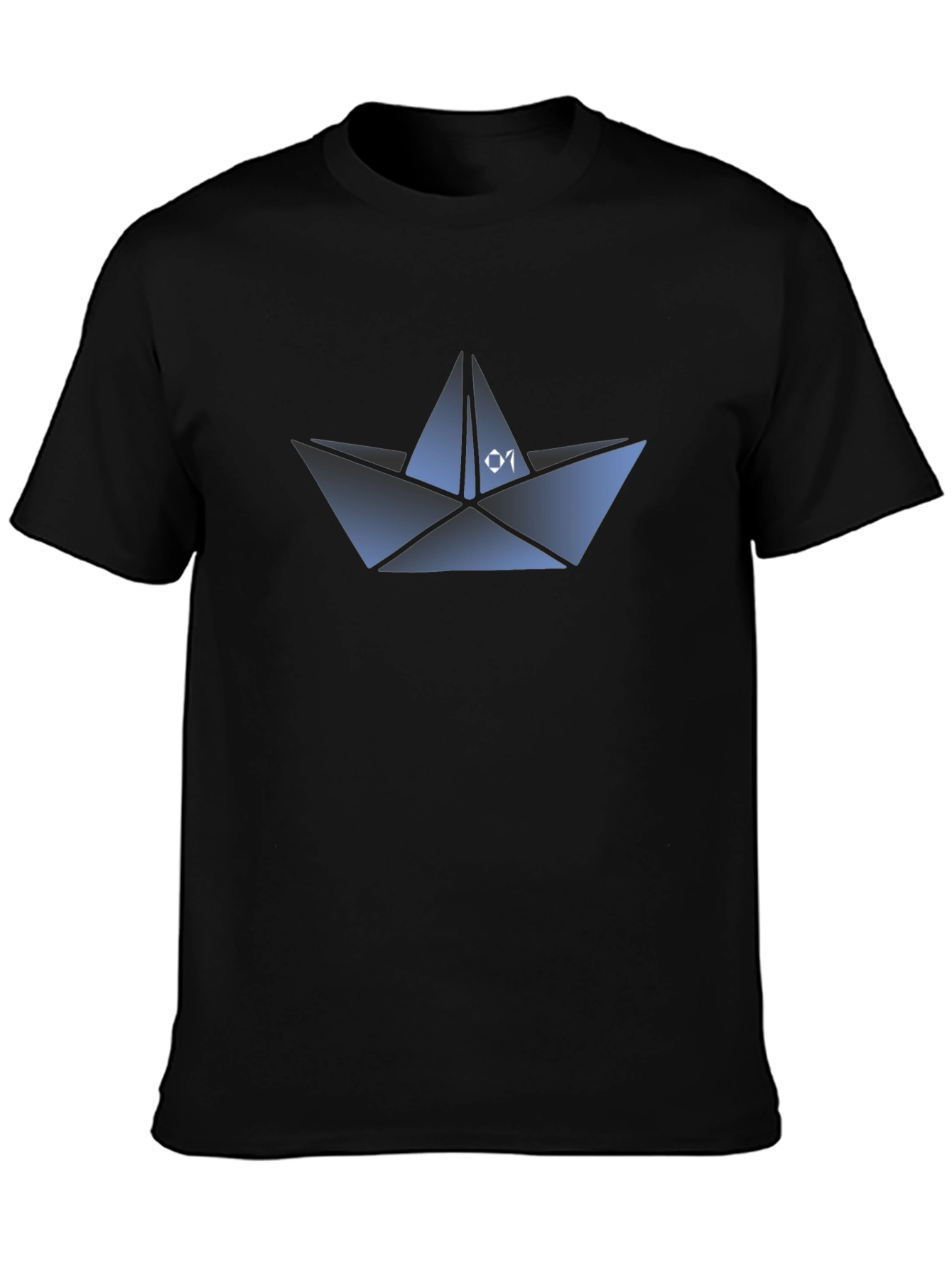 Camiseta Negra con Diseño de Barco de Papel