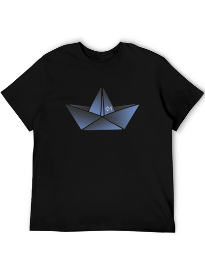 Camiseta Negra con Diseño de Barco de Papel
