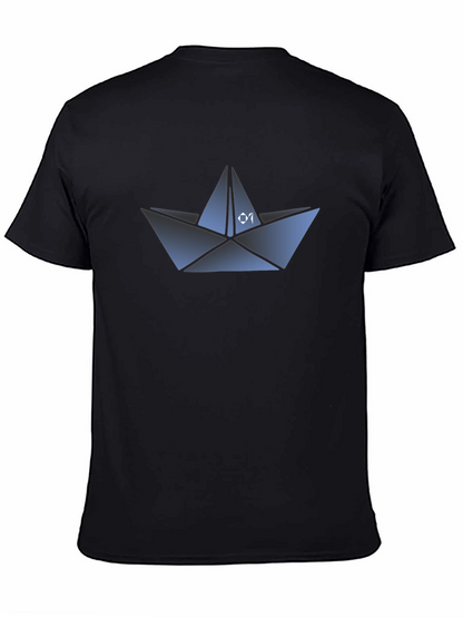 Camiseta Negra con Diseño de Barco de Papel