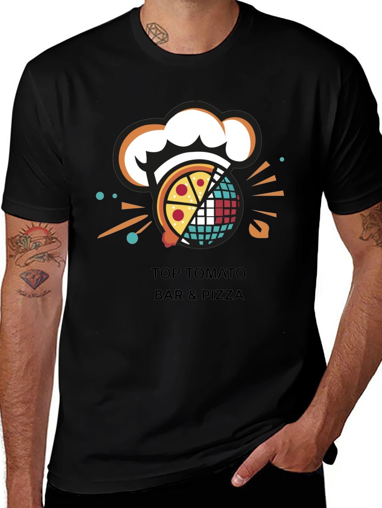 Camiseta Negra Top Tomato Bar & Pizza