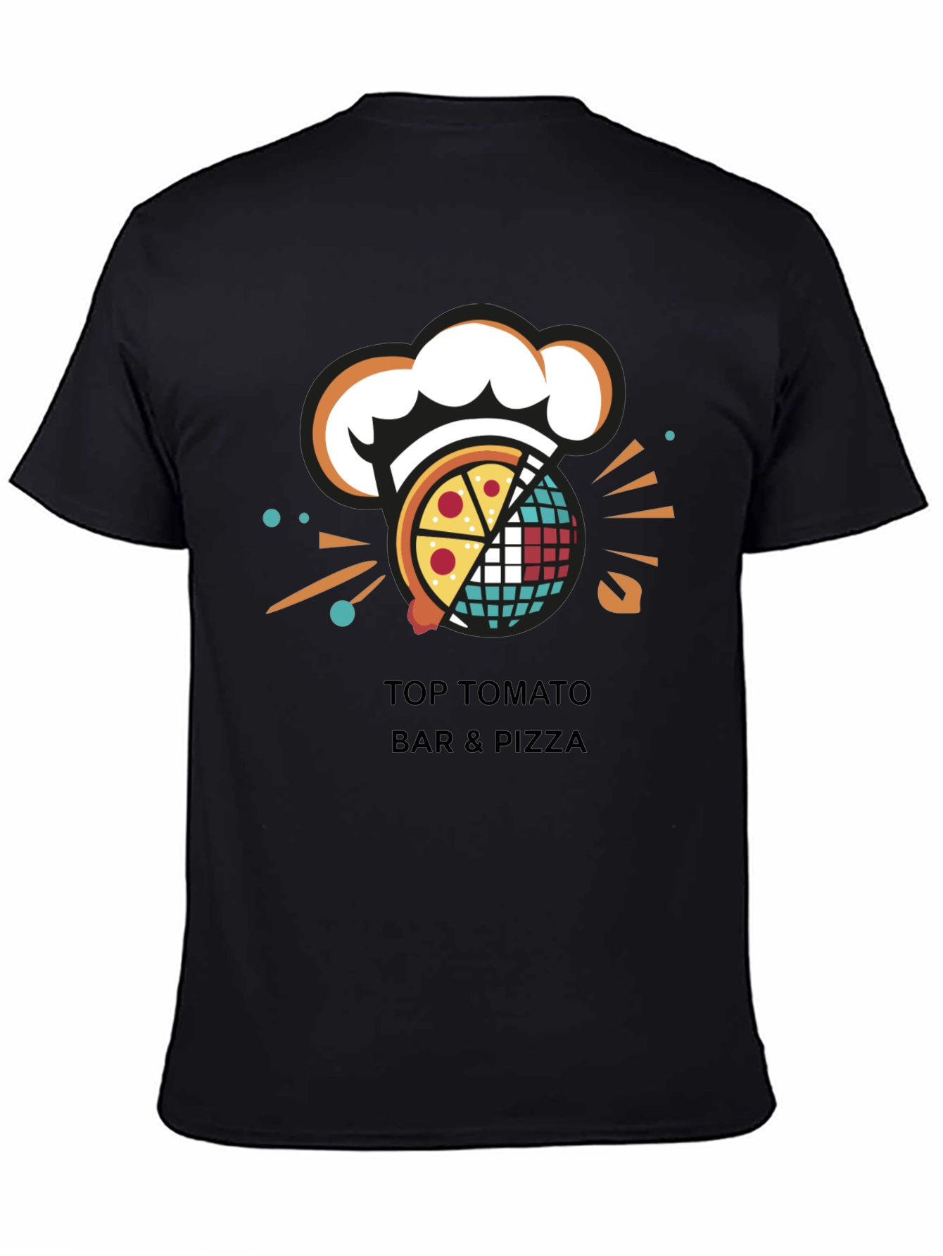 Camiseta Negra Top Tomato Bar & Pizza