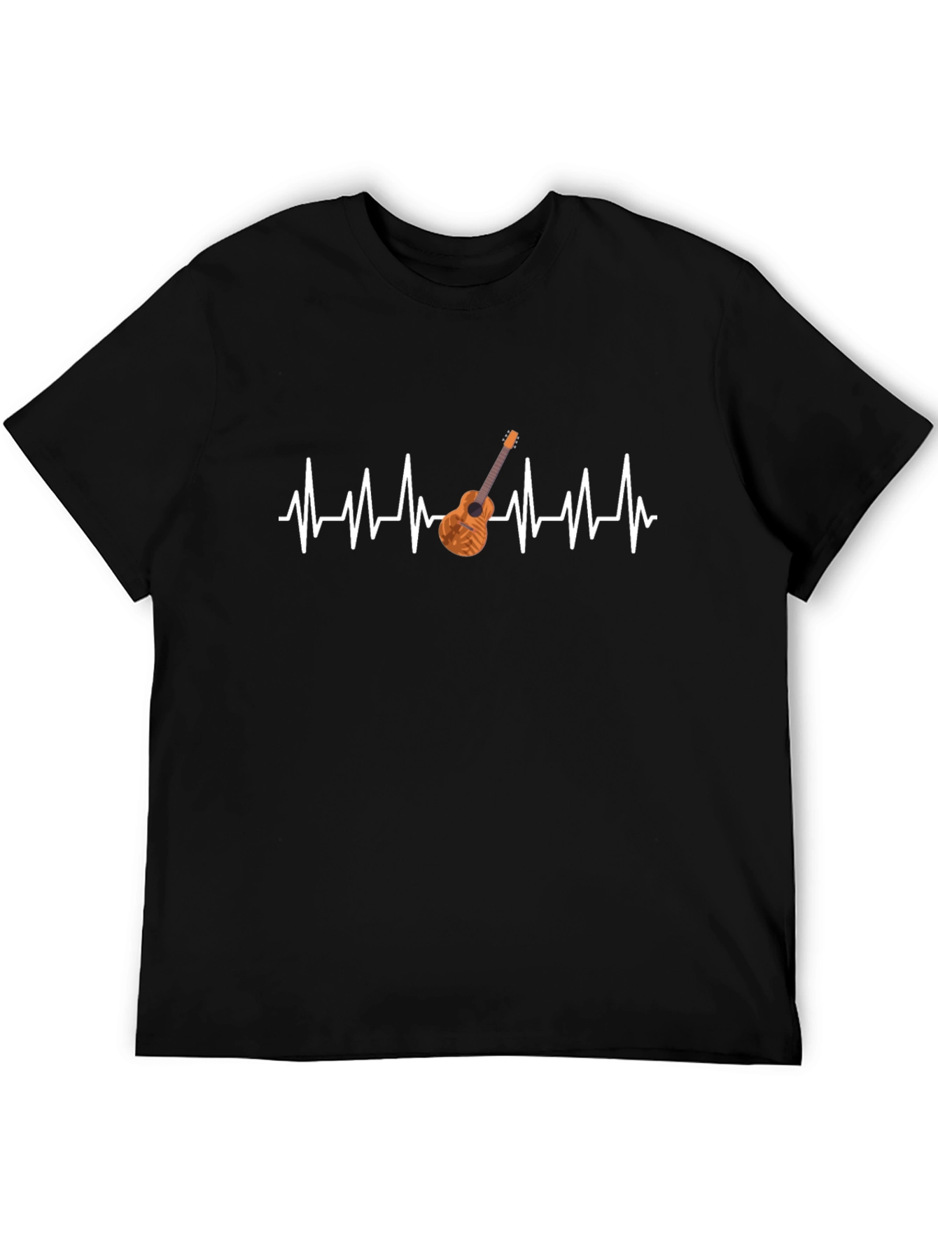 Camiseta Negra con Diseño de Latido y Guitarra