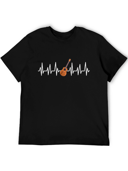 Camiseta Negra con Diseño de Latido y Guitarra