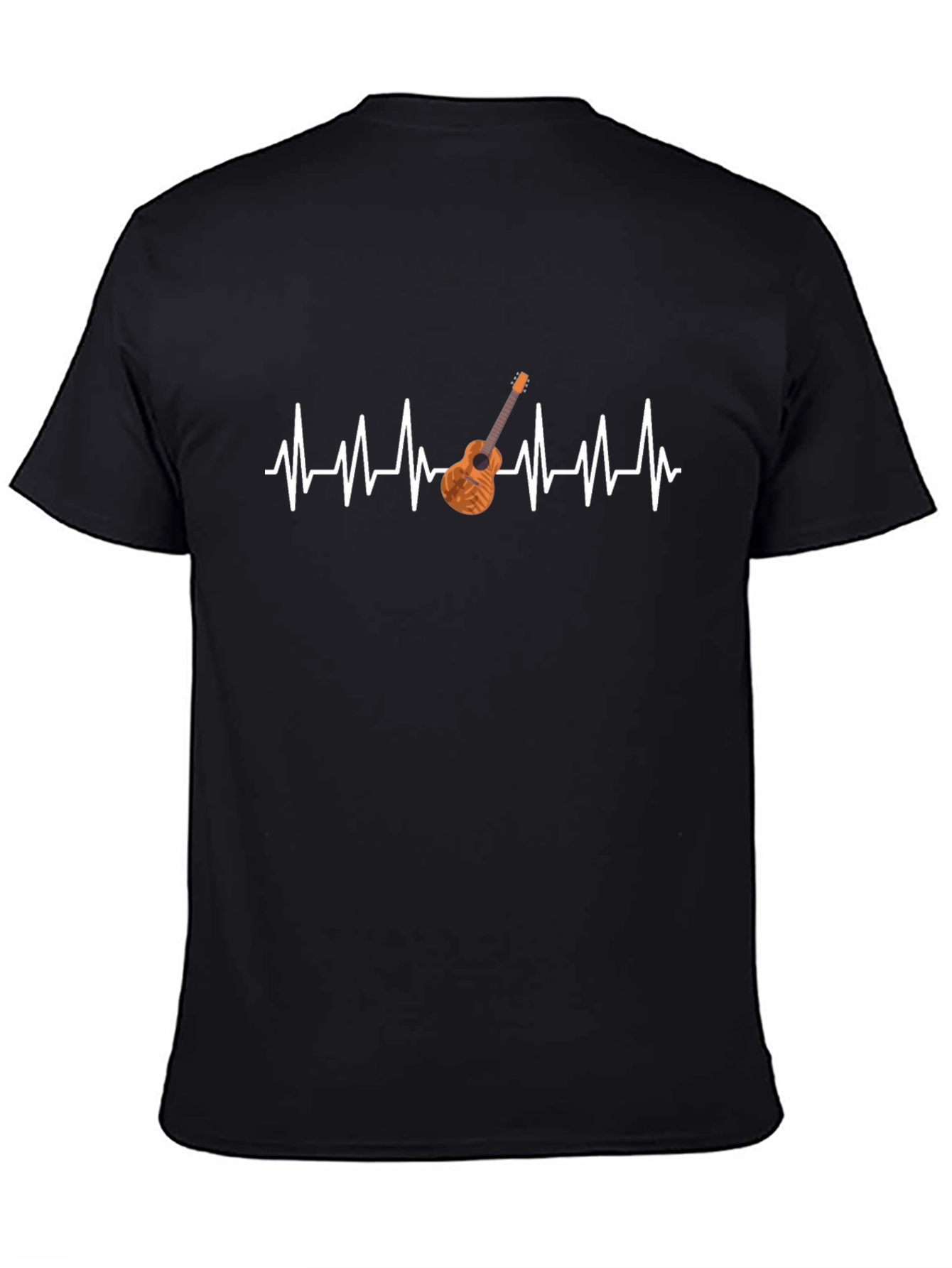 Camiseta Negra con Diseño de Latido y Guitarra