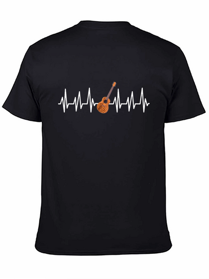 Camiseta Negra con Diseño de Latido y Guitarra