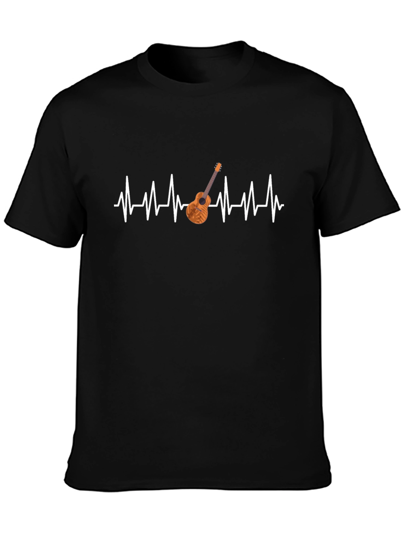Camiseta Negra con Diseño de Latido y Guitarra